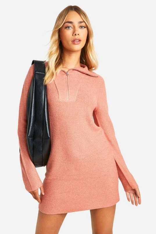 BOOHOO Soft Rib Knit Half Zip Collar Jumper Dress 1 BOOHOO Soft Rib Knit Half Zip Collar Jumper Dress