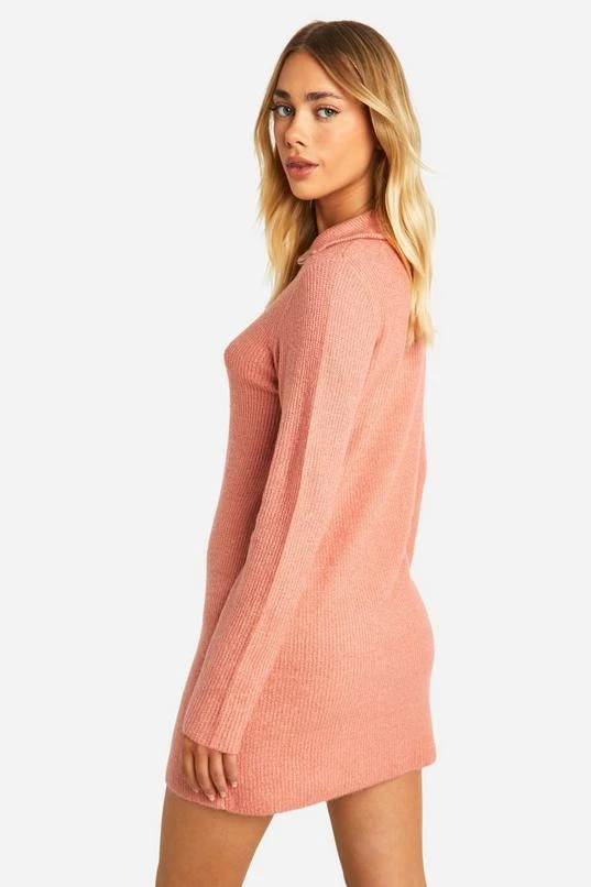 BOOHOO Soft Rib Knit Half Zip Collar Jumper Dress 2 BOOHOO Soft Rib Knit Half Zip Collar Jumper Dress - Image 2