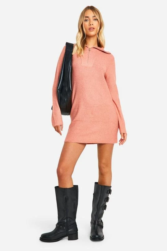 BOOHOO Soft Rib Knit Half Zip Collar Jumper Dress 3 BOOHOO Soft Rib Knit Half Zip Collar Jumper Dress - Image 3