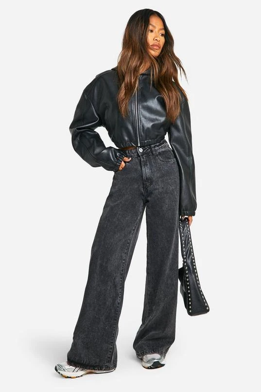 BOOHOO Hooded Faux Leather Bomber Jacket 3 BOOHOO Hooded Faux Leather Bomber Jacket - Image 3