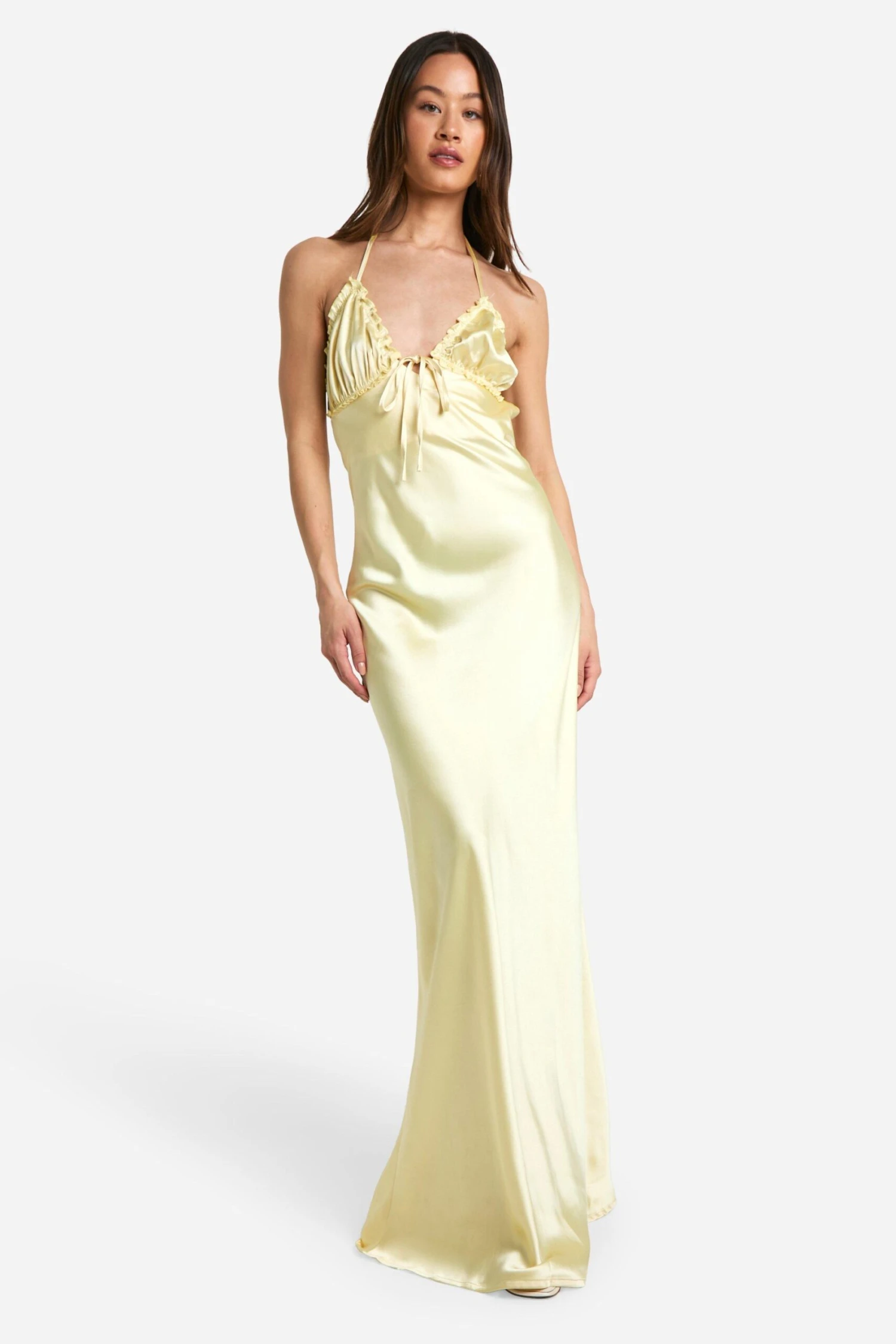 BOOHOO Tall Ruffle Satin Maxi Slip Dress 5 BOOHOO Tall Ruffle Satin Maxi Slip Dress - Image 5