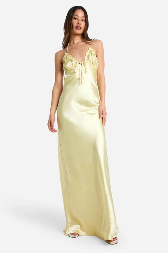 BOOHOO Tall Ruffle Satin Maxi Slip Dress 3 BOOHOO Tall Ruffle Satin Maxi Slip Dress - Image 3