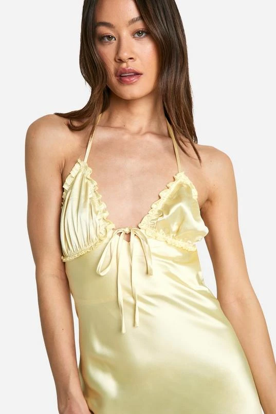 BOOHOO Tall Ruffle Satin Maxi Slip Dress 4 BOOHOO Tall Ruffle Satin Maxi Slip Dress - Image 4