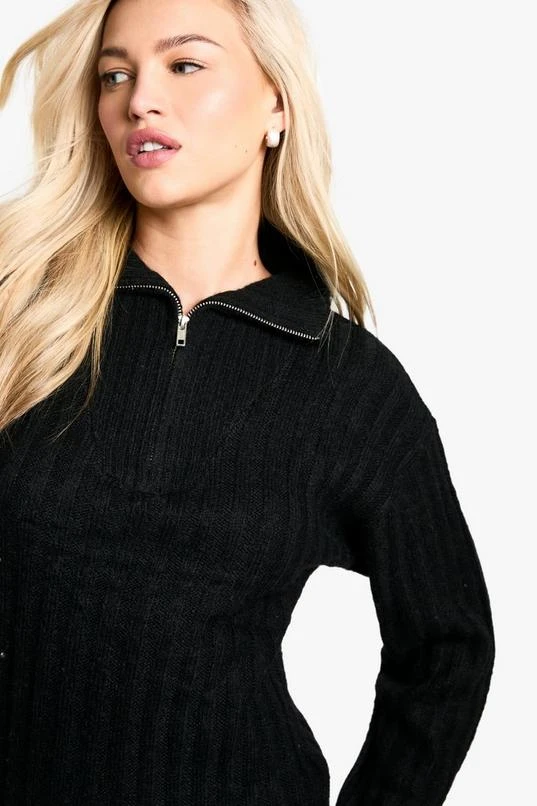 BOOHOO Soft Knit Rib Zip Neck Oversized Mini Dress 4 BOOHOO Soft Knit Rib Zip Neck Oversized Mini Dress - Image 4