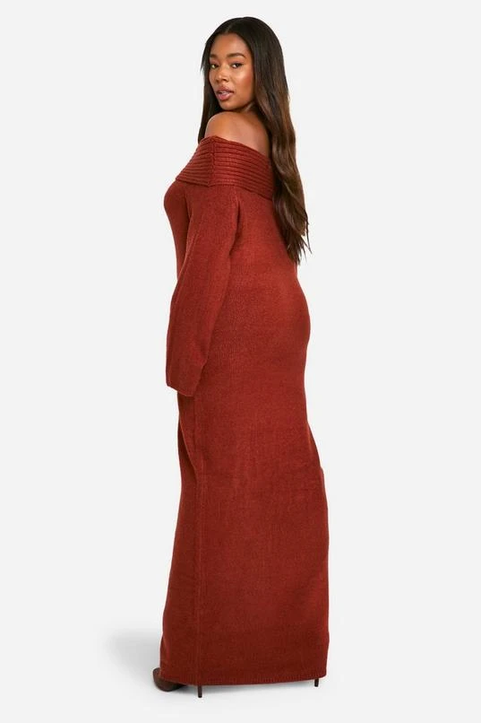 BOOHOO Plus Premium Oversized Rib Off The Shoulder Neckline Soft Knit Sweater Dress 2 BOOHOO Plus Premium Oversized Rib Off The Shoulder Neckline Soft Knit Sweater Dress - Image 2