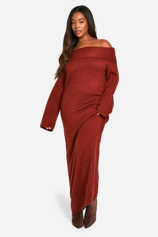 BOOHOO Plus Premium Oversized Rib Off The Shoulder Neckline Soft Knit Sweater Dress 3 BOOHOO Plus Premium Oversized Rib Off The Shoulder Neckline Soft Knit Sweater Dress - Image 3
