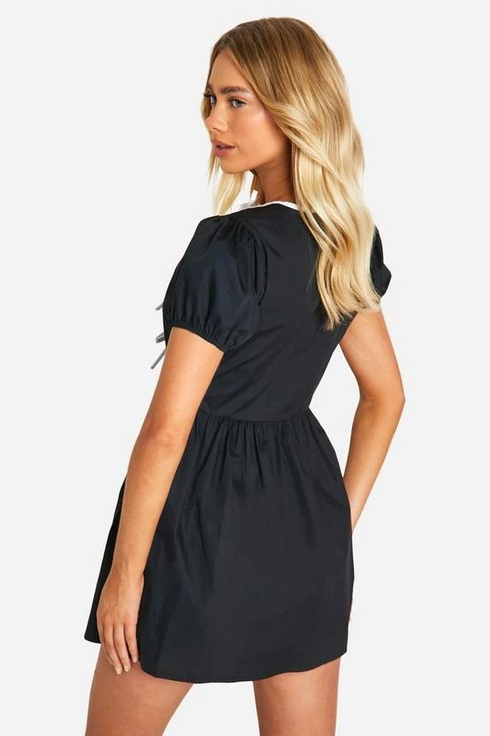 BOOHOO Contrast Bow Front Mini Smock Dress 2 BOOHOO Contrast Bow Front Mini Smock Dress - Image 2
