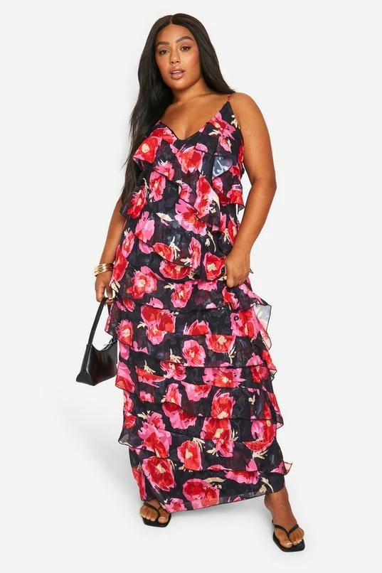 BOOHOO Plus Floral Printed Ruffle Strap Maxi Dress 3 BOOHOO Plus Floral Printed Ruffle Strap Maxi Dress - Image 3