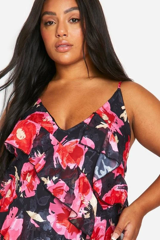 BOOHOO Plus Floral Printed Ruffle Strap Maxi Dress 4 BOOHOO Plus Floral Printed Ruffle Strap Maxi Dress - Image 4