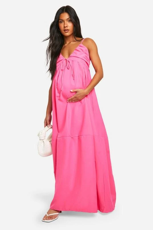 BOOHOO Maternity Linen Look Strappy Maxi Dress 1 BOOHOO Maternity Linen Look Strappy Maxi Dress