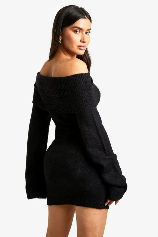 BOOHOO Tall Rib Bardot Neckline Mini Jumper Dress 2 BOOHOO Tall Rib Bardot Neckline Mini Jumper Dress - Image 2