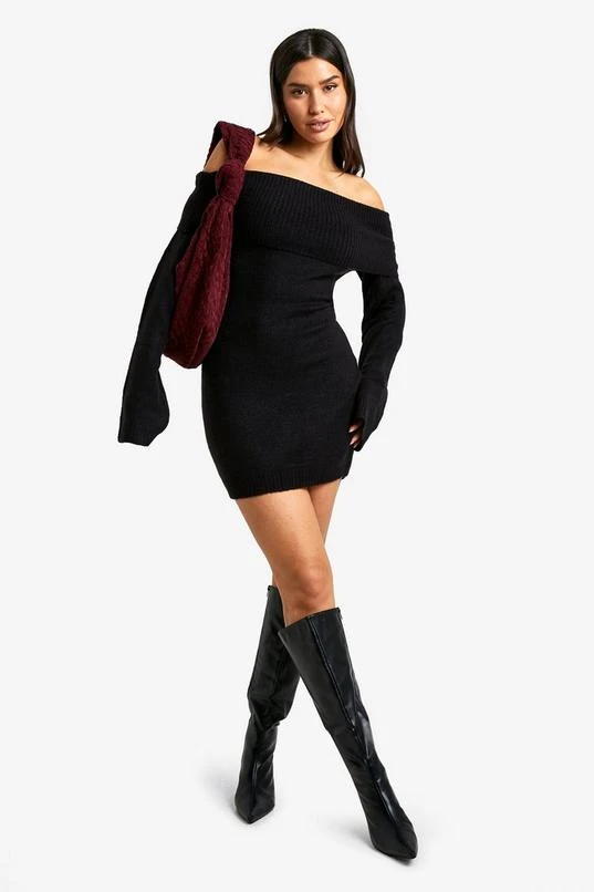 BOOHOO Tall Rib Bardot Neckline Mini Jumper Dress 3 BOOHOO Tall Rib Bardot Neckline Mini Jumper Dress - Image 3