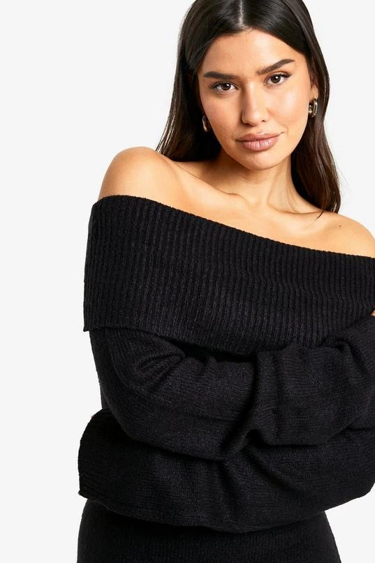 BOOHOO Tall Rib Bardot Neckline Mini Jumper Dress 4 BOOHOO Tall Rib Bardot Neckline Mini Jumper Dress - Image 4