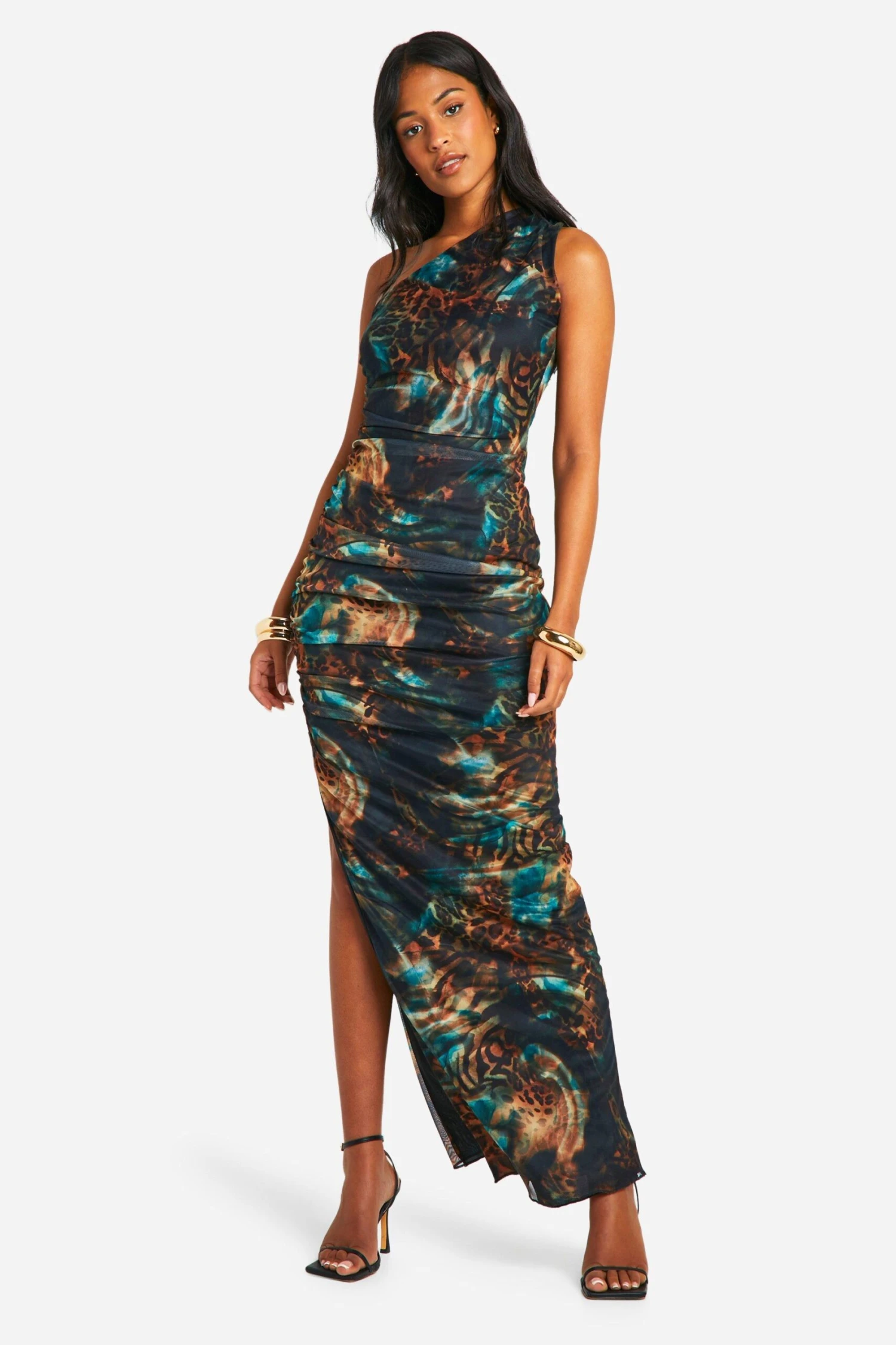 BOOHOO Tall Asymmetric Ruched Animal Print Maxi Dress 5 BOOHOO Tall Asymmetric Ruched Animal Print Maxi Dress - Image 5