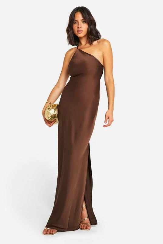 BOOHOO Satin Asymmetric Strap Maxi Dress 1 BOOHOO Satin Asymmetric Strap Maxi Dress