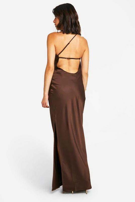 BOOHOO Satin Asymmetric Strap Maxi Dress 2 BOOHOO Satin Asymmetric Strap Maxi Dress - Image 2