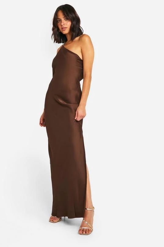 BOOHOO Satin Asymmetric Strap Maxi Dress 3 BOOHOO Satin Asymmetric Strap Maxi Dress - Image 3