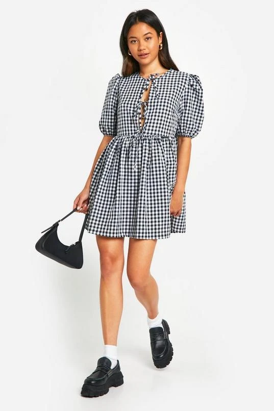 BOOHOO Gingham Tie Front Mini Dress 1 BOOHOO Gingham Tie Front Mini Dress