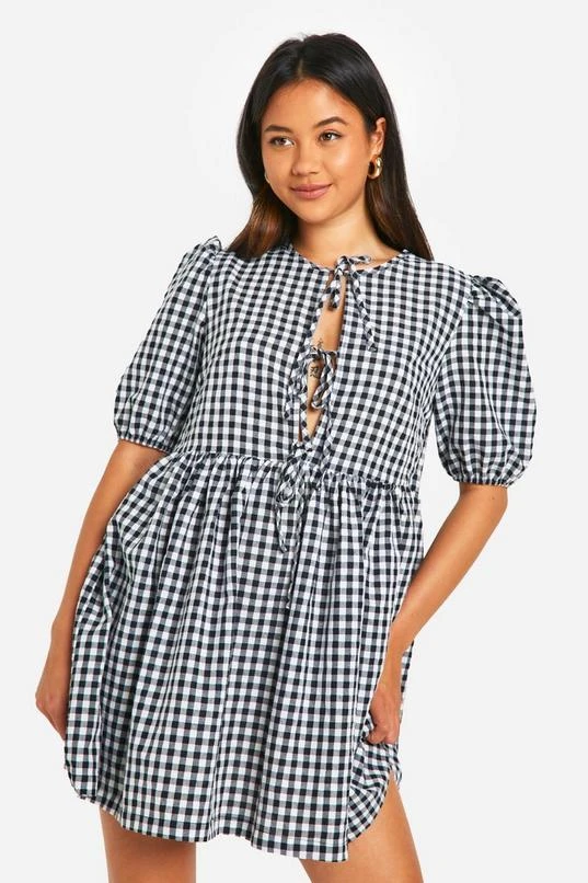BOOHOO Gingham Tie Front Mini Dress 3 BOOHOO Gingham Tie Front Mini Dress - Image 3