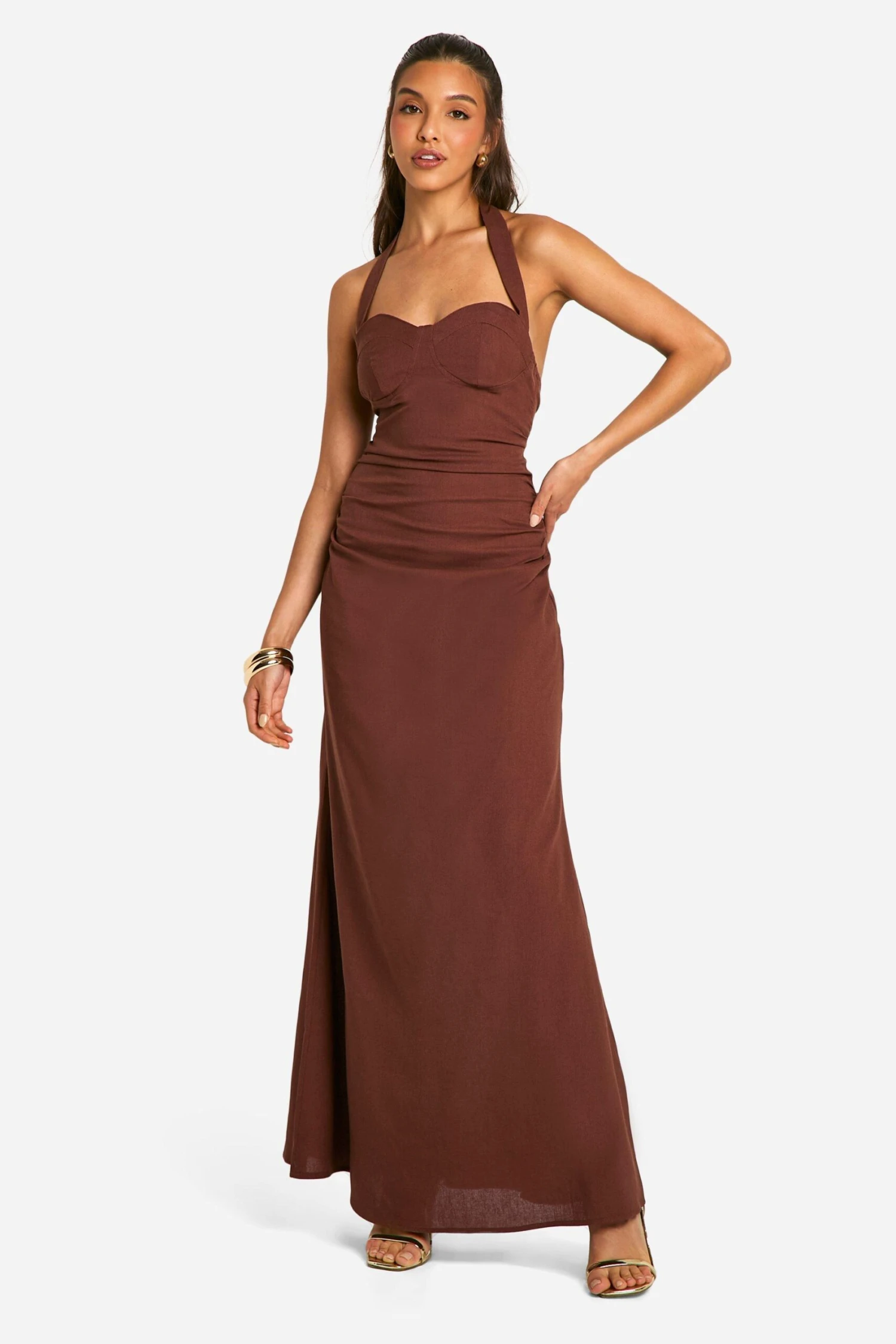 BOOHOO Ruched Halterneck Maxi Dress 5 BOOHOO Ruched Halterneck Maxi Dress - Image 5