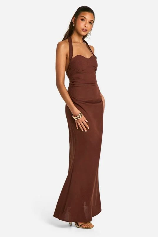 BOOHOO Ruched Halterneck Maxi Dress 3 BOOHOO Ruched Halterneck Maxi Dress - Image 3