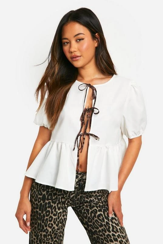 BOOHOO Contrast Leopard Tie Bow Top 1 BOOHOO Contrast Leopard Tie Bow Top