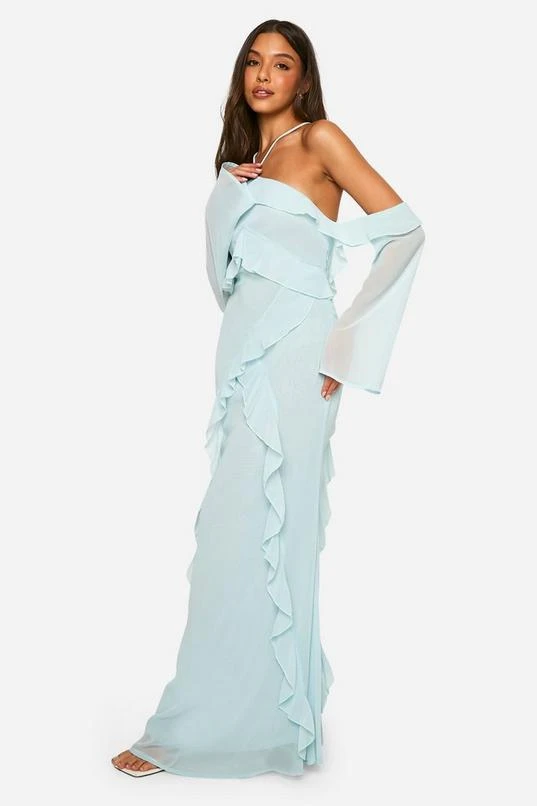 BOOHOO Chiffon Ruffle Bardot Maxi Dress 3 BOOHOO Chiffon Ruffle Bardot Maxi Dress - Image 3