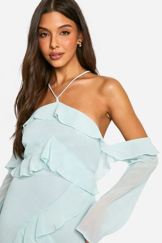 BOOHOO Chiffon Ruffle Bardot Maxi Dress 4 BOOHOO Chiffon Ruffle Bardot Maxi Dress - Image 4