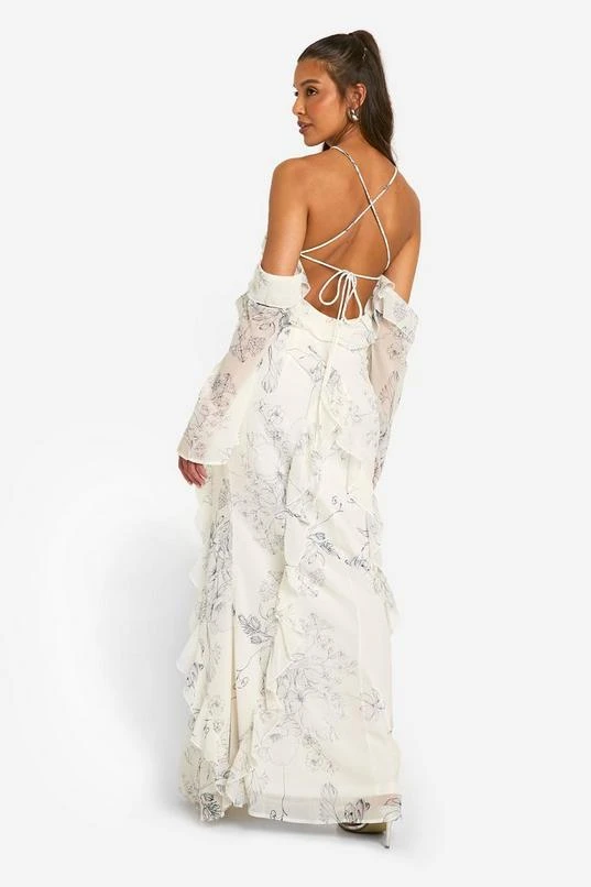 BOOHOO Printed Chiffon Ruffle Bardot Maxi Dress 2 BOOHOO Printed Chiffon Ruffle Bardot Maxi Dress - Image 2
