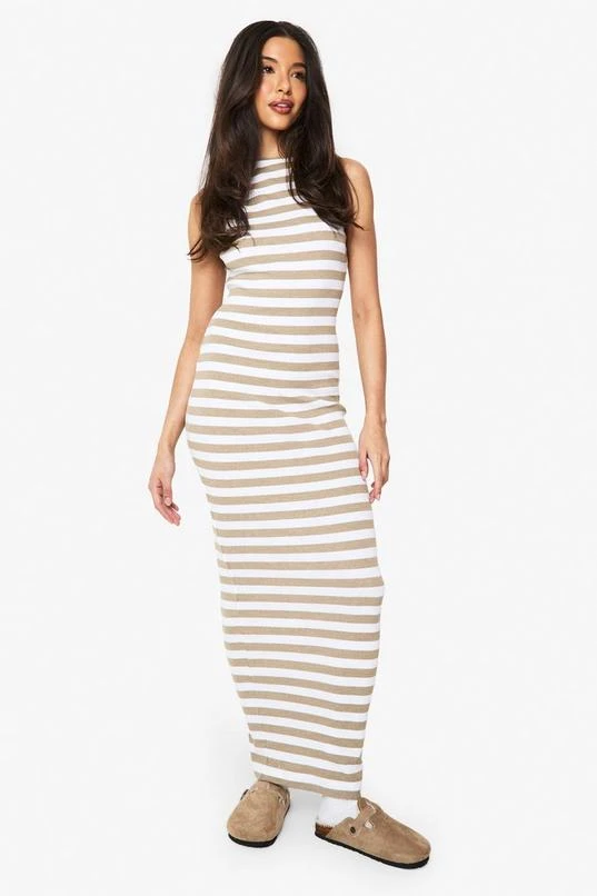 BOOHOO Basic Stripe Rib Racer Neck Maxi 3 BOOHOO Basic Stripe Rib Racer Neck Maxi - Image 3