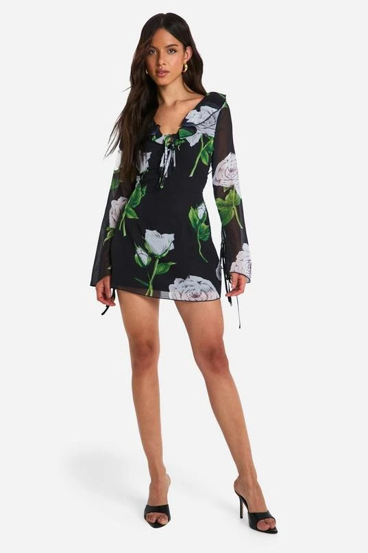 BOOHOO Floral Chiffon Ruffle Shift Dress 3 BOOHOO Floral Chiffon Ruffle Shift Dress - Image 3