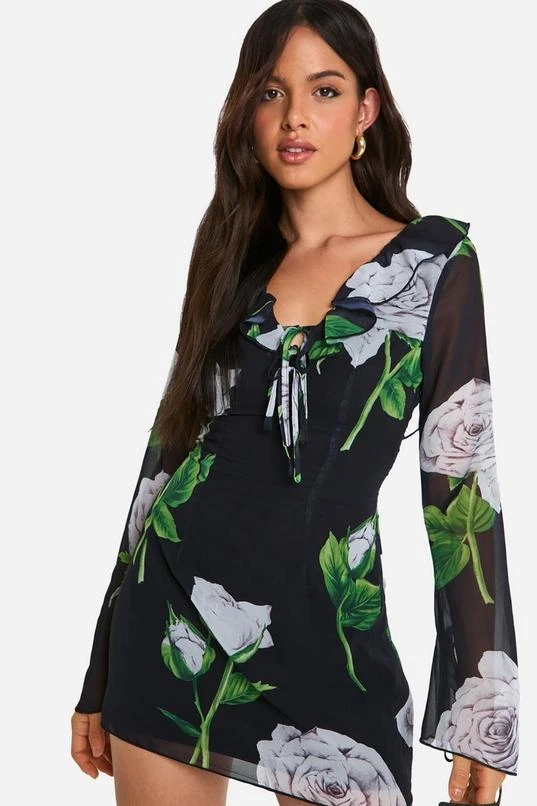 BOOHOO Floral Chiffon Ruffle Shift Dress 4 BOOHOO Floral Chiffon Ruffle Shift Dress - Image 4
