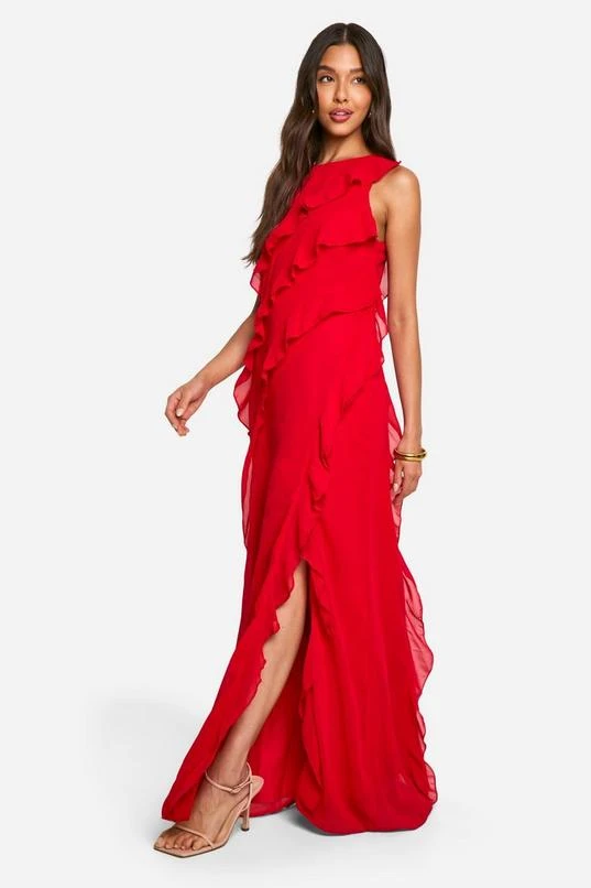 BOOHOO Chiffon Ruffle Split Maxi Dress 3 BOOHOO Chiffon Ruffle Split Maxi Dress - Image 3
