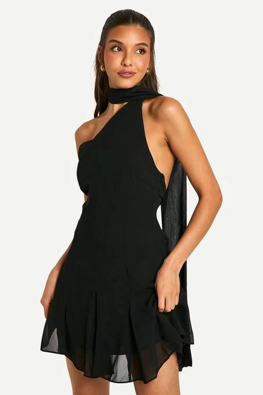 BOOHOO Chiffon Assymteric Godet Seam Mini Dress 1 BOOHOO Chiffon Assymteric Godet Seam Mini Dress