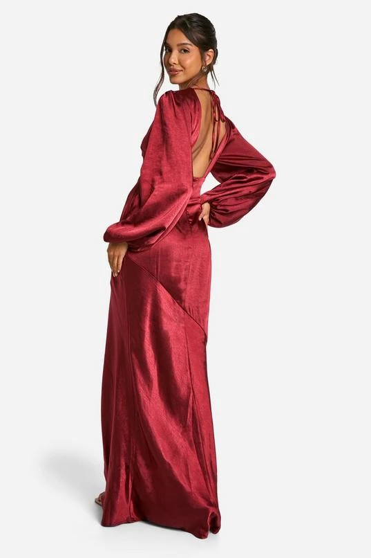 BOOHOO Satin Blouson Sleeve Maxi Dress 2 BOOHOO Satin Blouson Sleeve Maxi Dress - Image 2