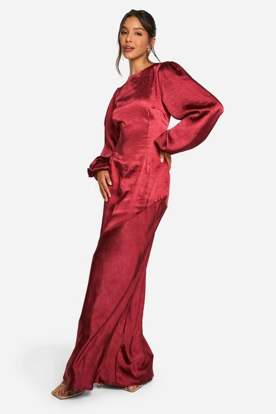 BOOHOO Satin Blouson Sleeve Maxi Dress 3 BOOHOO Satin Blouson Sleeve Maxi Dress - Image 3