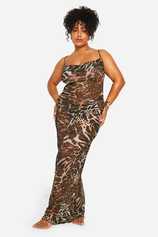 BOOHOO Plus Leopard Cowl Neck Maxi Beach Dress 3 BOOHOO Plus Leopard Cowl Neck Maxi Beach Dress - Image 3