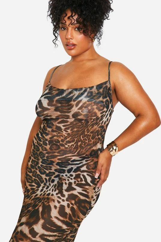 BOOHOO Plus Leopard Cowl Neck Maxi Beach Dress 4 BOOHOO Plus Leopard Cowl Neck Maxi Beach Dress - Image 4