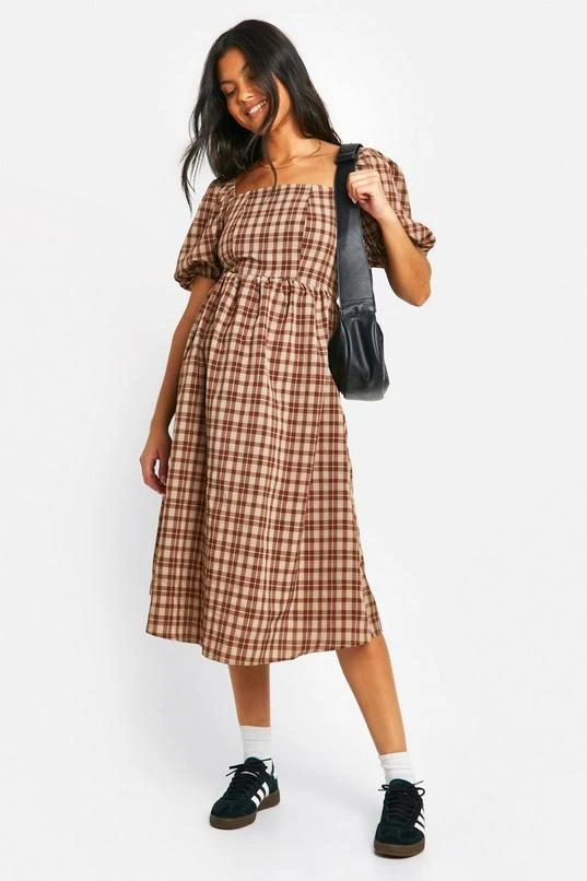 BOOHOO Maternity Checked Midi Smock Dress 1 BOOHOO Maternity Checked Midi Smock Dress