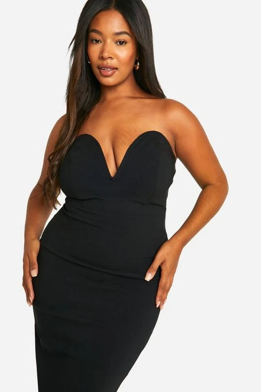 BOOHOO Plus Woven Stretch Deep Plunge Column Midi Dress 4 BOOHOO Plus Woven Stretch Deep Plunge Column Midi Dress - Image 4