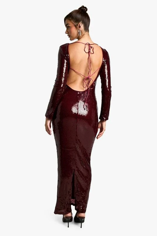 BOOHOO Flare Sleeve Tie Back Column Sequin Maxi Dress 2 BOOHOO Flare Sleeve Tie Back Column Sequin Maxi Dress - Image 2