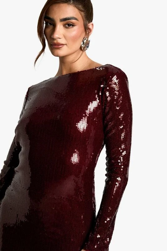 BOOHOO Flare Sleeve Tie Back Column Sequin Maxi Dress 4 BOOHOO Flare Sleeve Tie Back Column Sequin Maxi Dress - Image 4