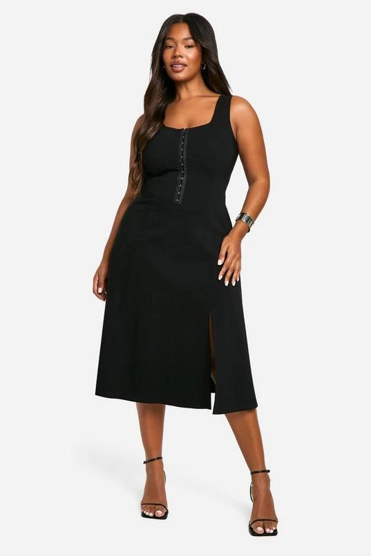 BOOHOO Plus Woven Stretch Corset Detail Floaty Midi Dress 1 BOOHOO Plus Woven Stretch Corset Detail Floaty Midi Dress