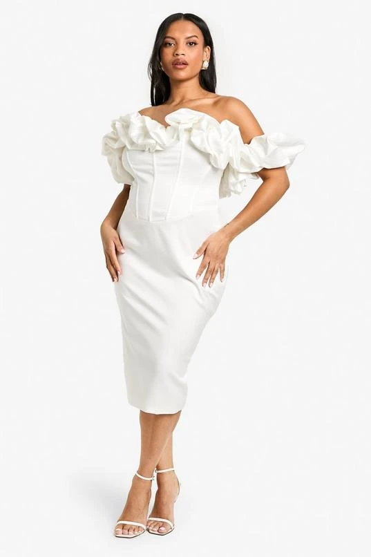 BOOHOO Plus Volume Off The Shoulder Midi Dress 1 BOOHOO Plus Volume Off The Shoulder Midi Dress