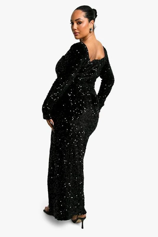 BOOHOO Plus Sequin Velvet Split Maxi Dress 2 BOOHOO Plus Sequin Velvet Split Maxi Dress - Image 2