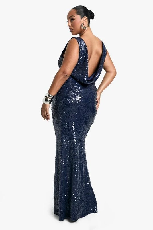 BOOHOO Plus Sequin High Neck Cowl Back Maxi Dress 1 BOOHOO Plus Sequin High Neck Cowl Back Maxi Dress
