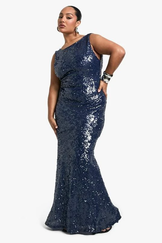 BOOHOO Plus Sequin High Neck Cowl Back Maxi Dress 2 BOOHOO Plus Sequin High Neck Cowl Back Maxi Dress - Image 2