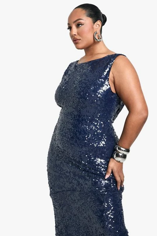 BOOHOO Plus Sequin High Neck Cowl Back Maxi Dress 3 BOOHOO Plus Sequin High Neck Cowl Back Maxi Dress - Image 3