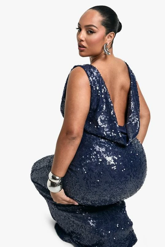 BOOHOO Plus Sequin High Neck Cowl Back Maxi Dress 4 BOOHOO Plus Sequin High Neck Cowl Back Maxi Dress - Image 4