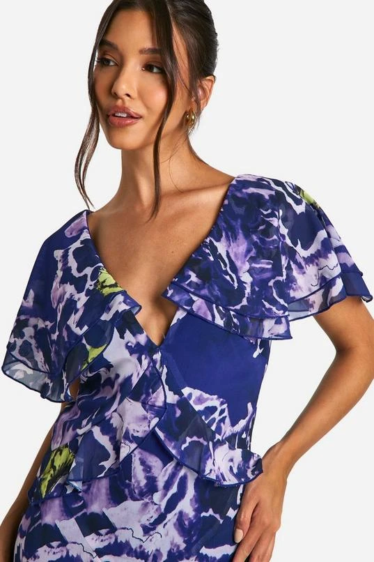 BOOHOO Bold Floral Ruffle Maxi Dress 4 BOOHOO Bold Floral Ruffle Maxi Dress - Image 4
